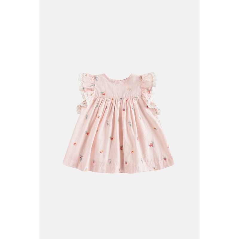 Louise Misha Dress Shanti - Embroidered Yarn Dyed Stripes - Pink Bouquet Stripes