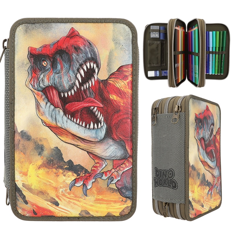 Depesche Dino World Triple Pencil Case Green with 3D Effect Green