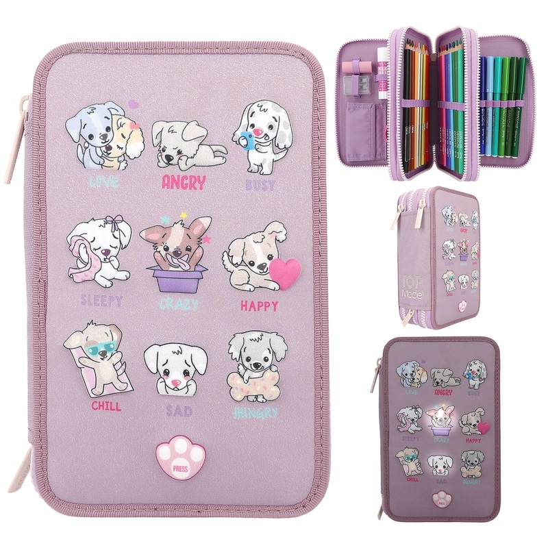 Depesche Topmodel Triple Pencil Case LED Dogs Mood Barometer