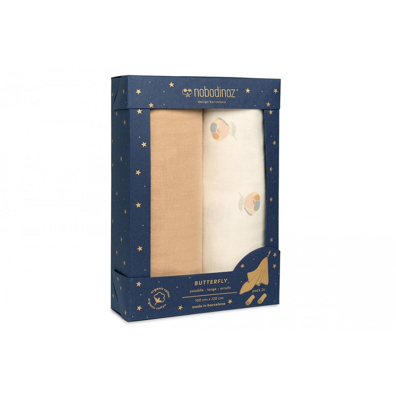 nobodinoz Box 2U Butterfly Swaddles Blossom