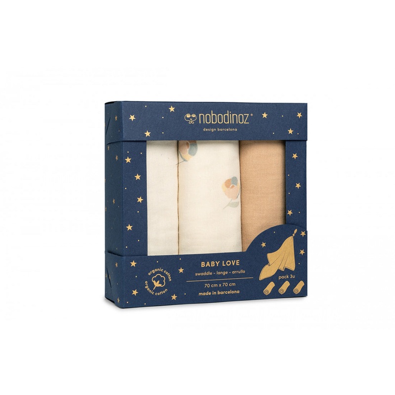 nobodinoz Box 3U Baby Love Swaddles Blossom