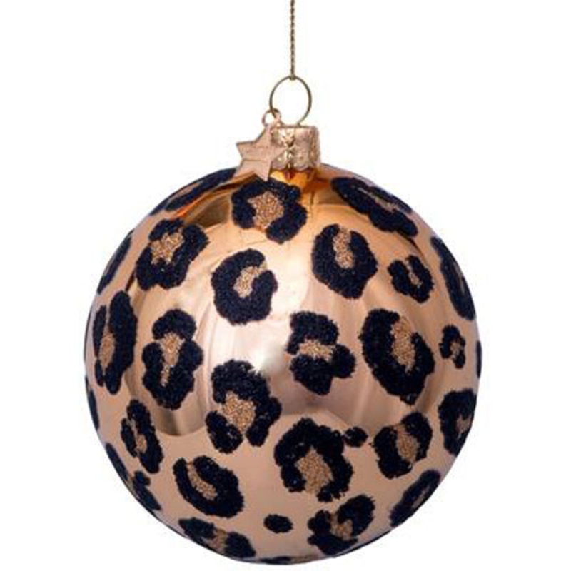 Bauble Glass Shiny Gold W/ Leopard Print H8cm