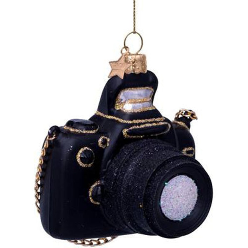 Ornament Glass Black Camera H9cm