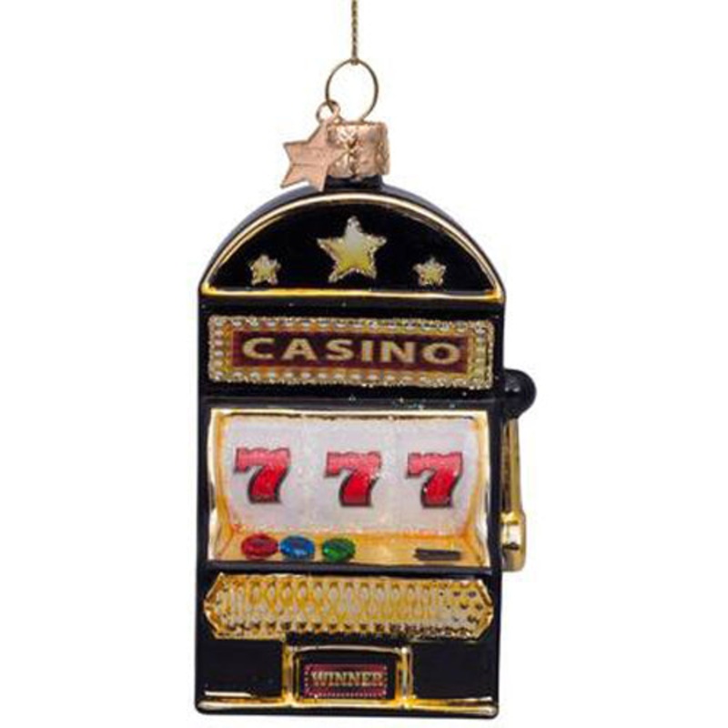 Ornament Glass Black Matt Slot Machine H10.5cm