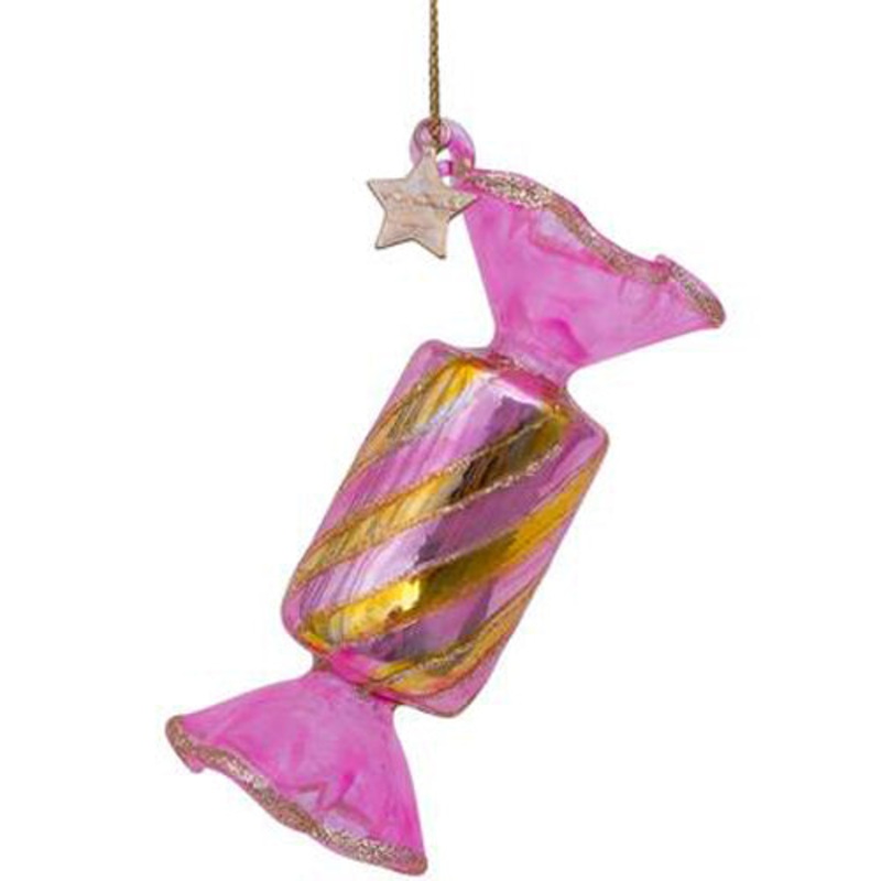 Ornament Glass Pink Transparent Candy H7cm