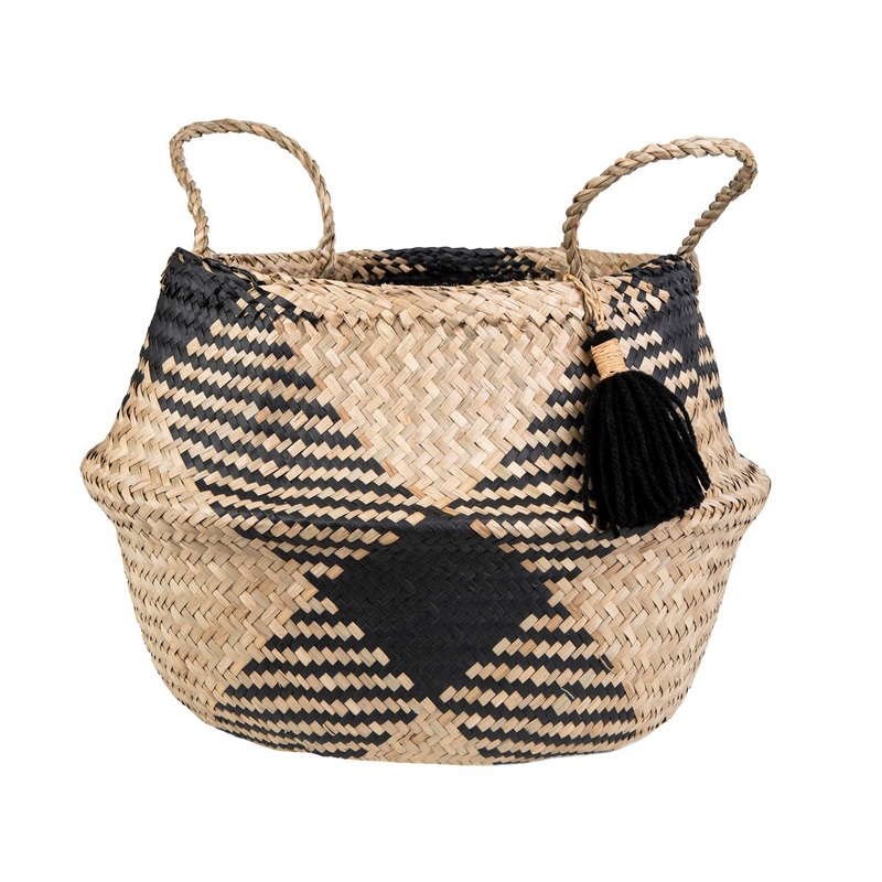 RJB Stone Black Tribal Tassel Basket