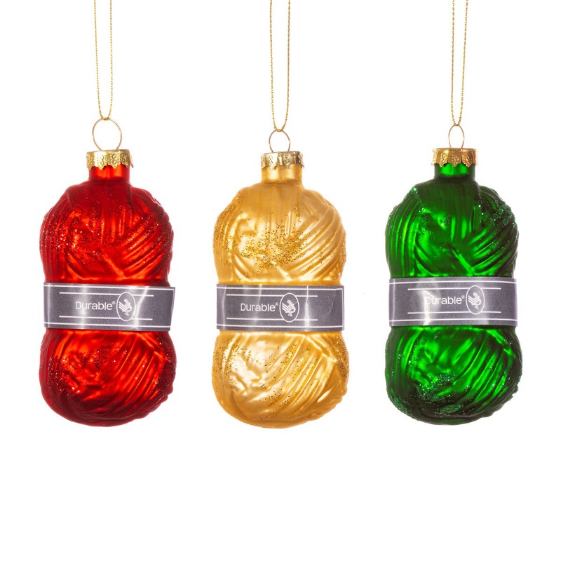 RJB Stone Knitting Wool Shaped Bauble Set of 3