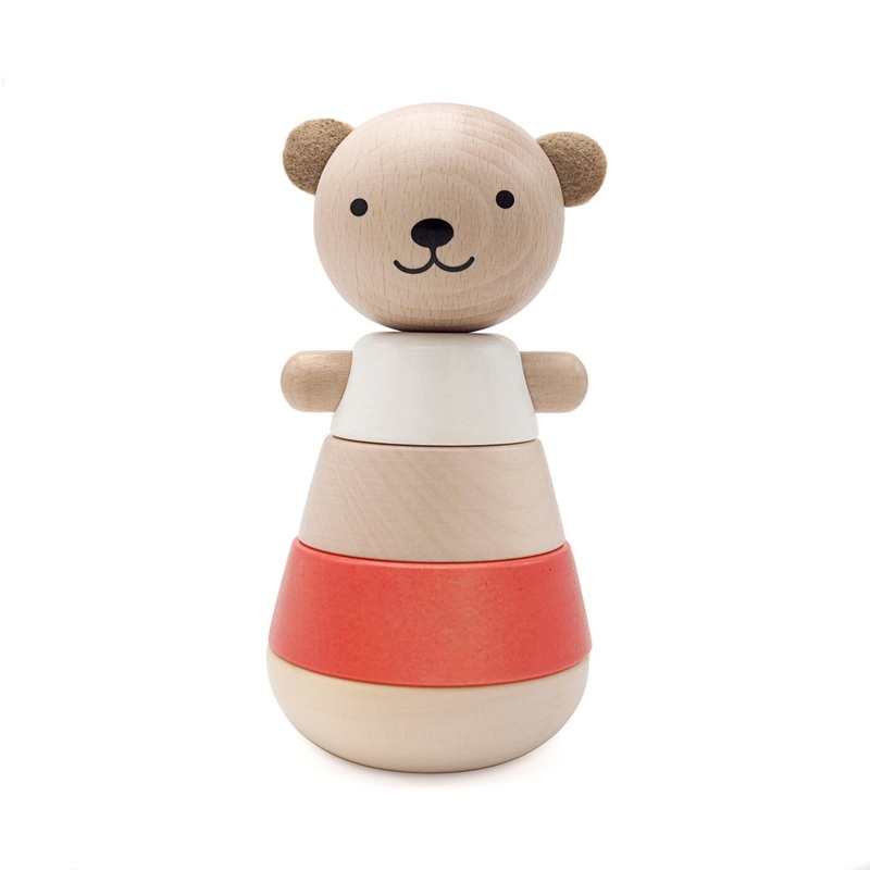 Briki Vroom Vroom Wooden Stacking Bear / Corail