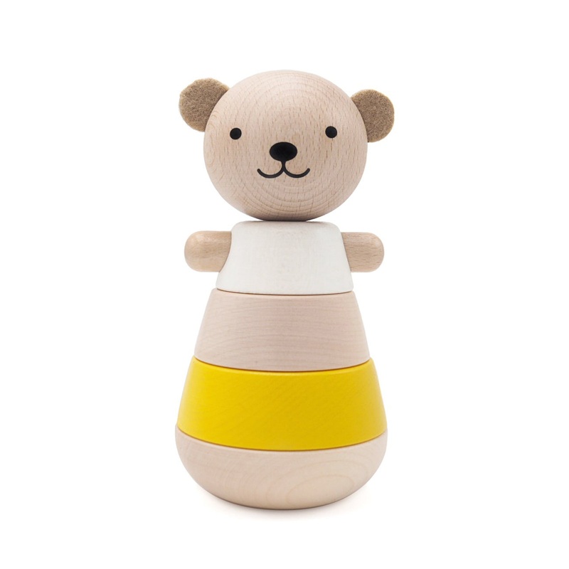 Briki Vroom Vroom Wooden Stacking Bear / Jaune
