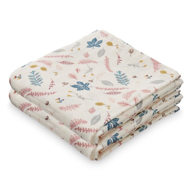 Cam Cam Copenhagen Muslin Cloth, 2-Pack - Gots Pressed Leaves Rose