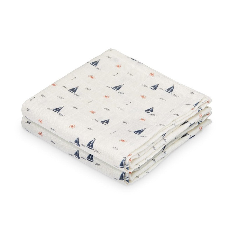 Cam Cam Copenhagen Muslin Cloth, 2-Pack - Gots Sailboats