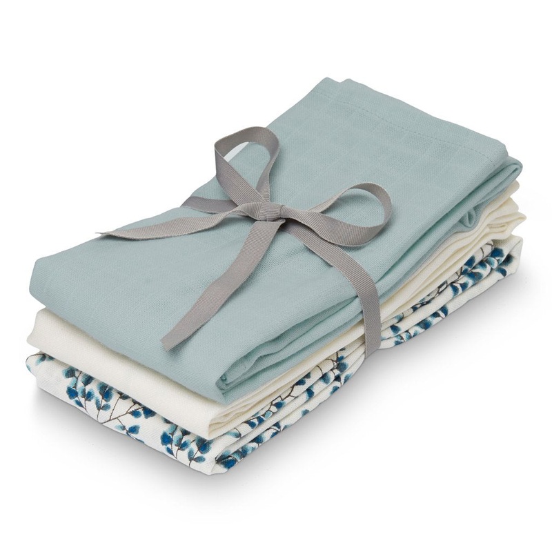 Cam Cam Copenhagen Muslin Cloth, 3-Pack - Gots Mix Fiori, Petroleum, Crme White