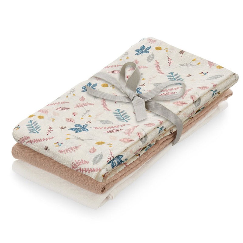 Cam Cam Copenhagen Muslin Cloth, 3-Pack - Gots Mix Pressed Leaves Rose, Dusty Rose, Crme White