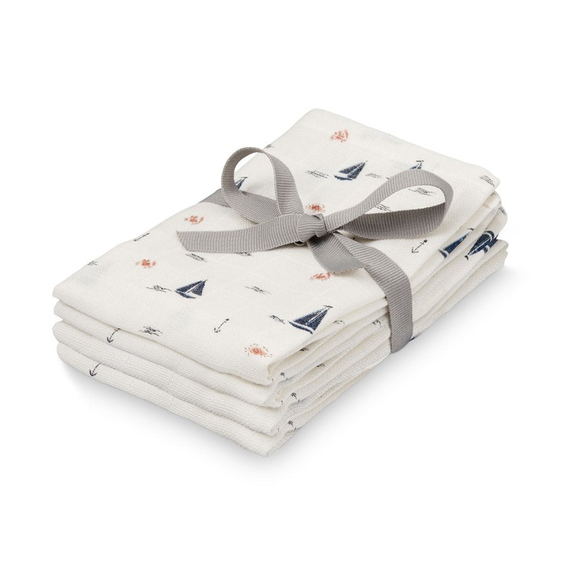 Cam Cam Copenhagen Washcloth Muslin, 4-Pack - Gots Sailboats