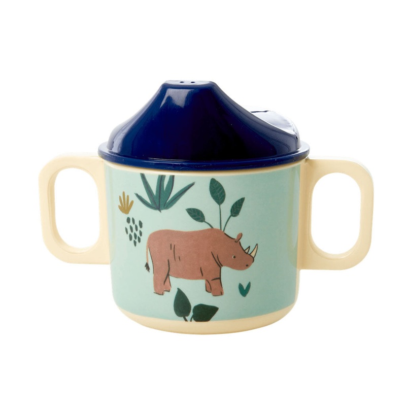 Rice DK Melamine 2 Handle Baby Cup with Blue Jungle Animals Print