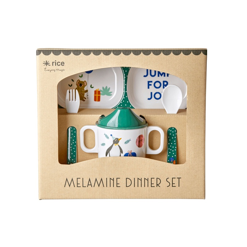 Rice DK Melamine Baby Dinner Set In Gift Box - Party Animal Print - 4 pcs - Green