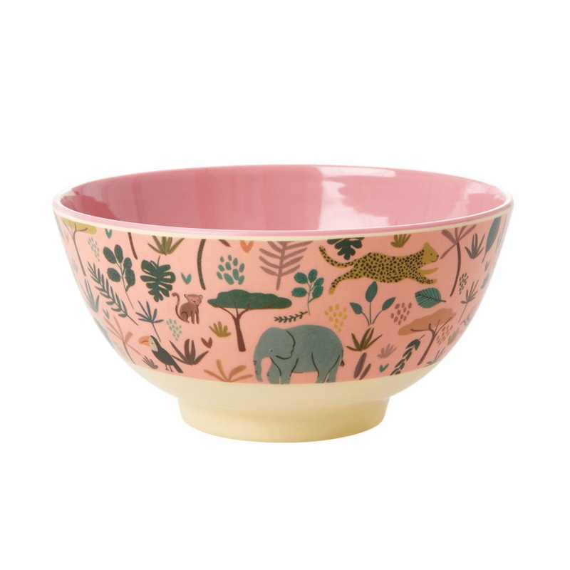 Rice DK Melamine Bowl with Coral All Over Jungle Animals Print - Two Tone - Medium