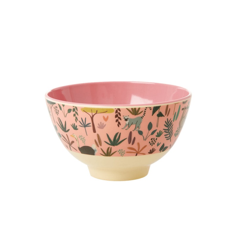 Rice DK Melamine Bowl with Coral All Over Jungle Animals Print - Two Tone - Small