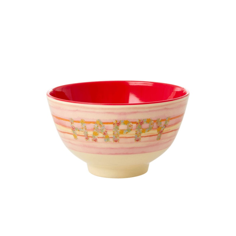 Rice DK Melamine Bowl with Pink 'Happy' Print - Two Tone - Small