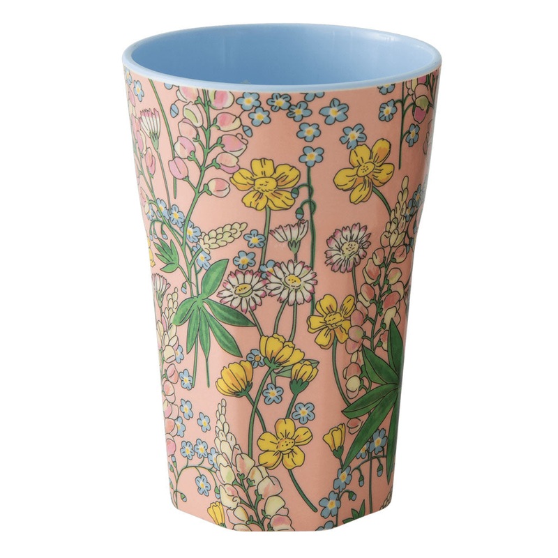 Rice DK Melamine Cup with Coral Lupin Print - Two Tone - Tall