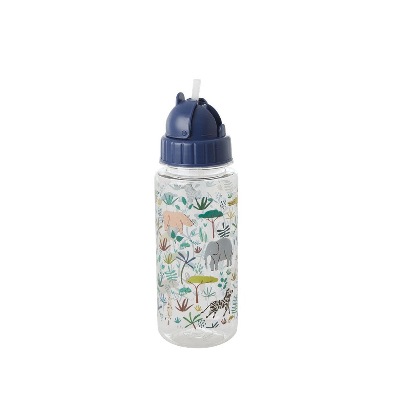 Rice DK Plastic Kids Drinking Bottle with Green Jungle Animals Print