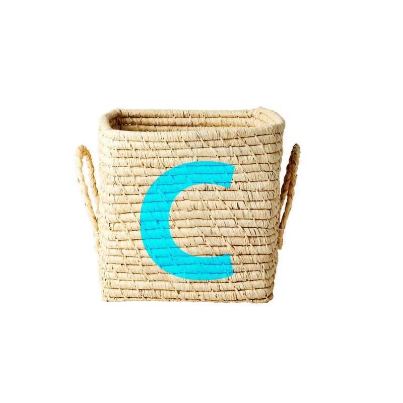 Rice DK Raffia Square Basket with Painted Letter C