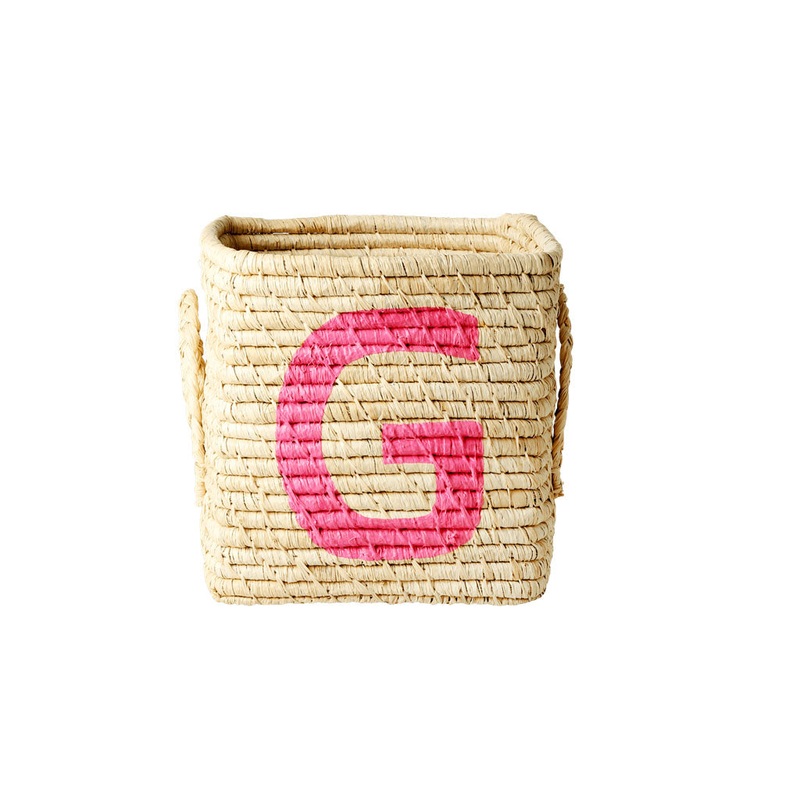 Rice DK Raffia Square Basket with Painted Letter G