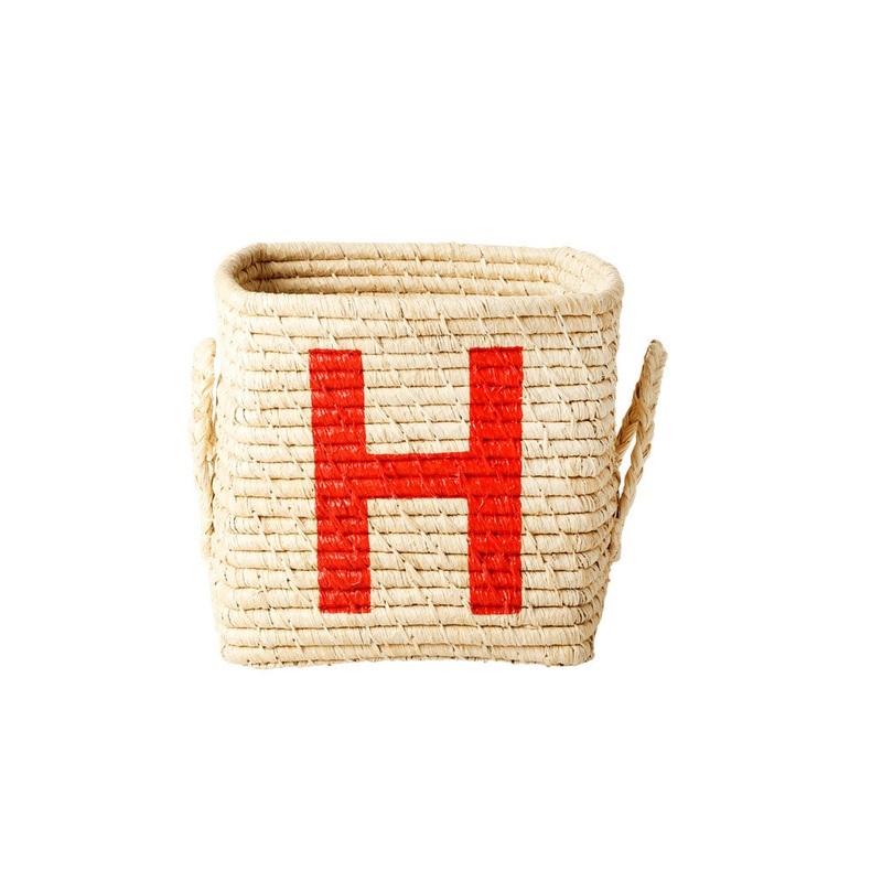 Rice DK Raffia Square Basket with Painted Letter H