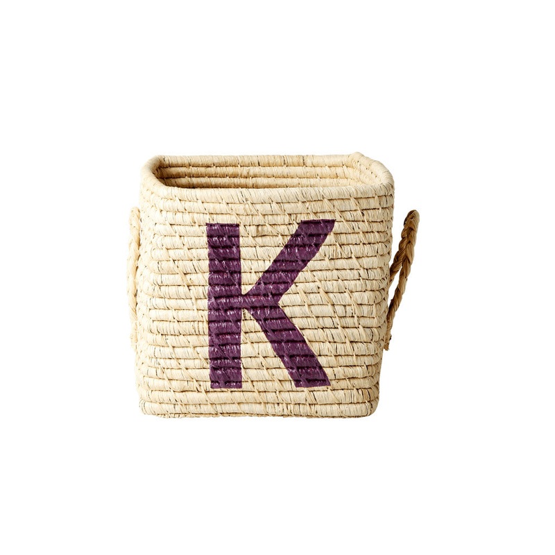 Rice DK Raffia Square Basket with Painted Letter K