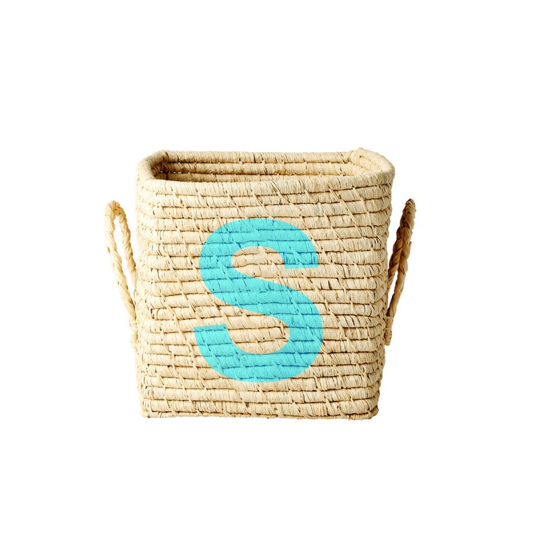 Rice DK Raffia Square Basket With Painted Letter S