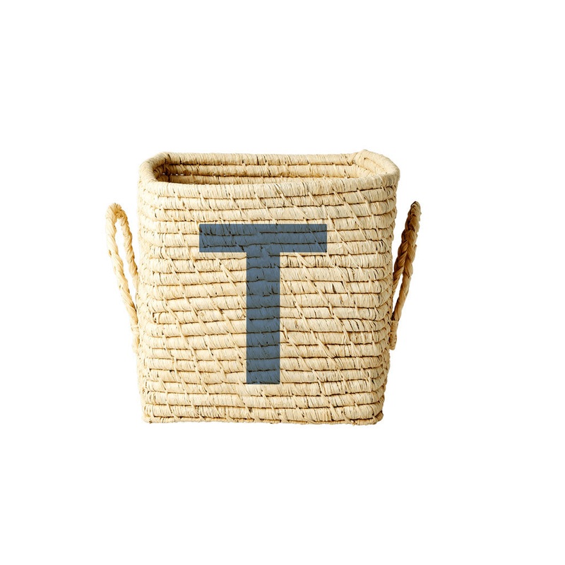 Rice DK Raffia Square Basket with Painted Letter T
