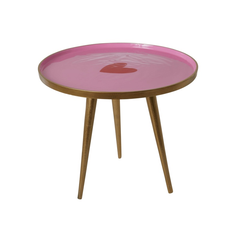 Rice DK Round Metal Side Table in Pink with Heart - Small - Knock Down