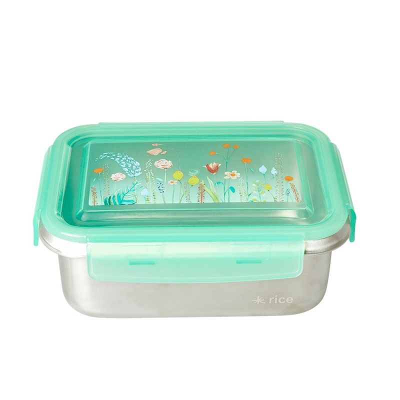 Rice DK Stainless Steel Rectangular Lunchbox with Summer Flowers Print