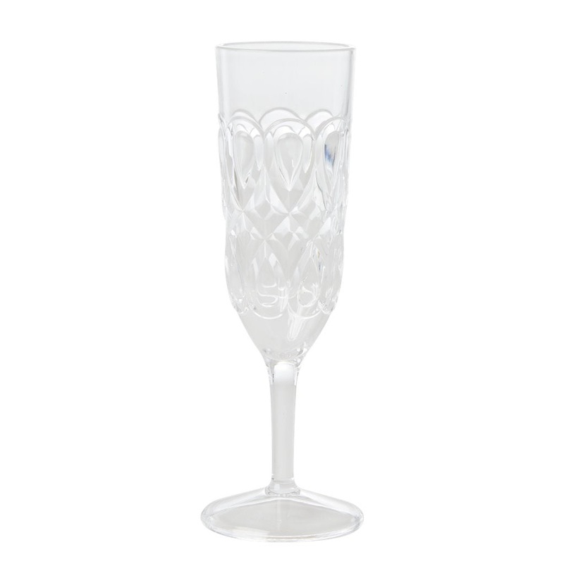 Rice DK Acrylic Champagne Glass with Swirly Embossed Detail - Clear