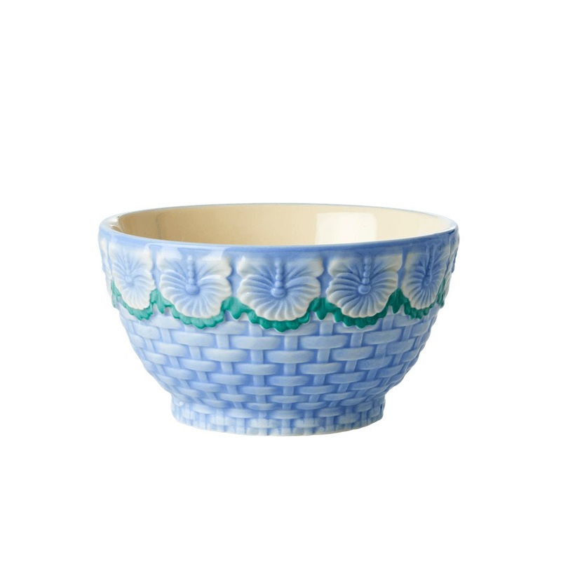 Rice DK Ceramic Bowl with Embossed Flower Design - Blue - Small