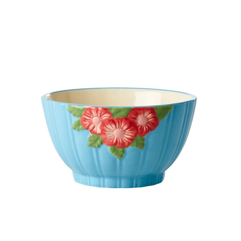 Rice DK Ceramic Bowl with Embossed Flower Design - Mint - Small