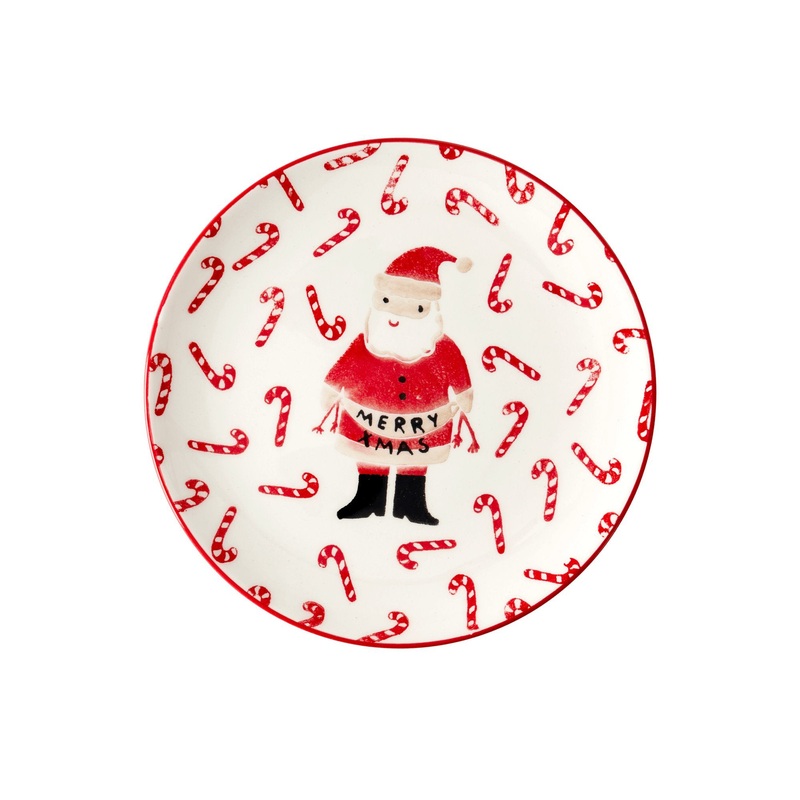 Rice DK Ceramic Lunch Plate with Santa and Candy Cane Print
