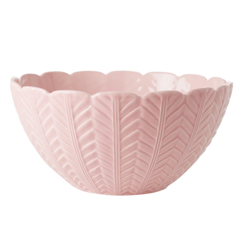 Rice DK Ceramic Salad Bowl with Embossed Details - Pink