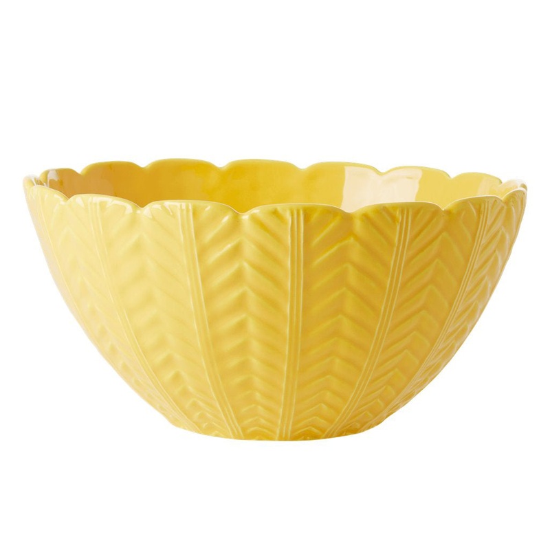 Rice DK Ceramic Salad Bowl with Embossed Details - Yellow