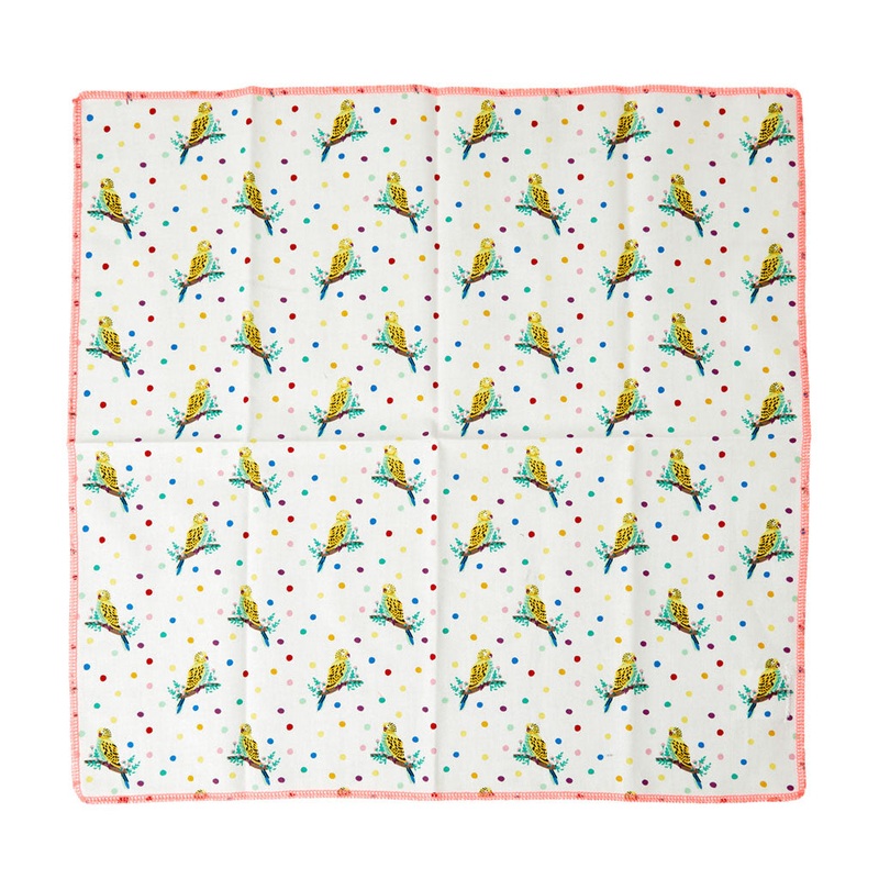 Rice DK Cotton Napkin with Budgie Print - Neon Piping - Set of 2