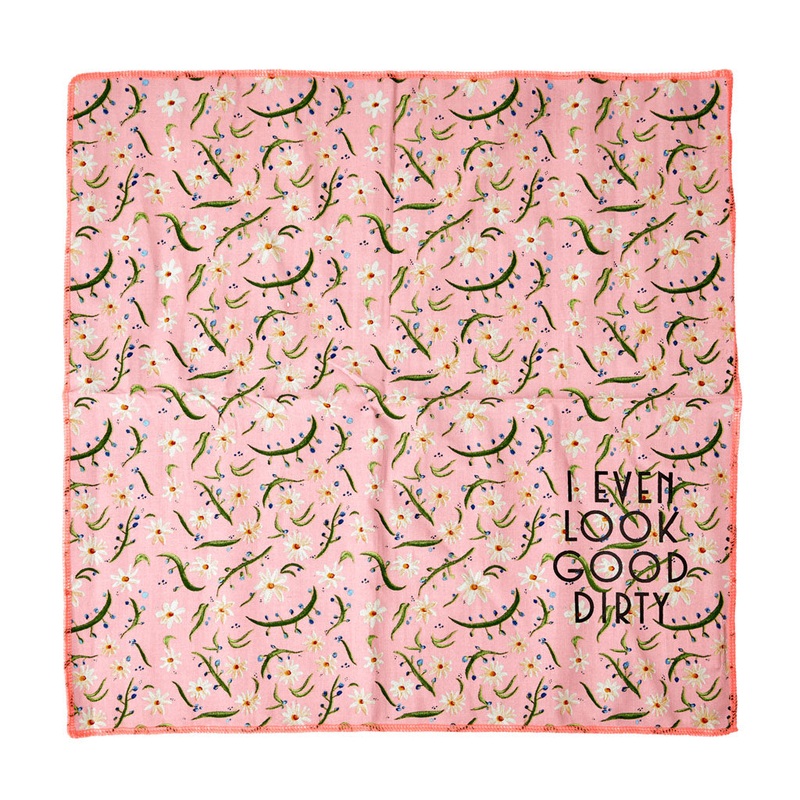 Rice DK Cotton Napkin with Delightful Daisies Print - Neon Piping - Set of 2