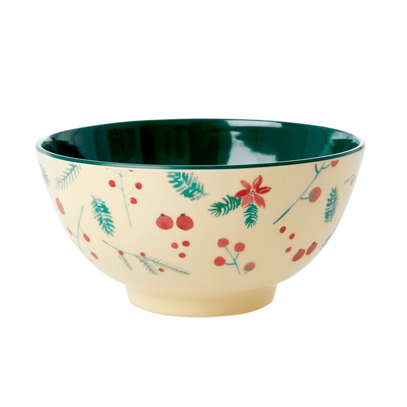 Rice DK Melamine Bowl with Poinsettia Print - Two Tone - Medium