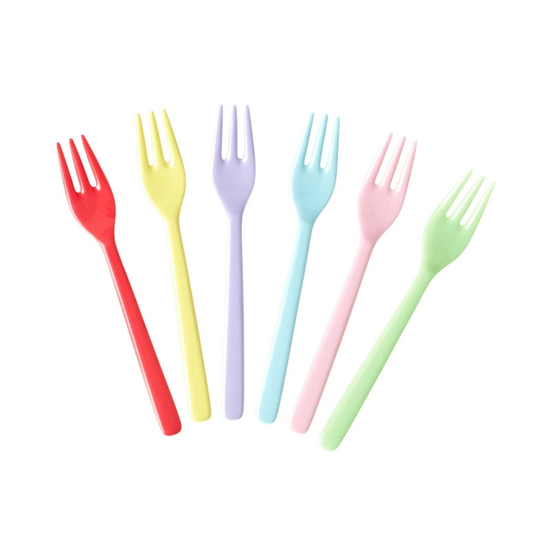 Rice DK Melamine Cake Forks in Assorted 'Yippie Yippie Yeah' Colors - Bundle of 6