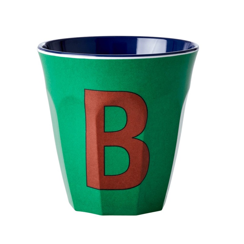 Rice DK Melamine Cup with The Letter B - Forest Green - Two Tone - Medium