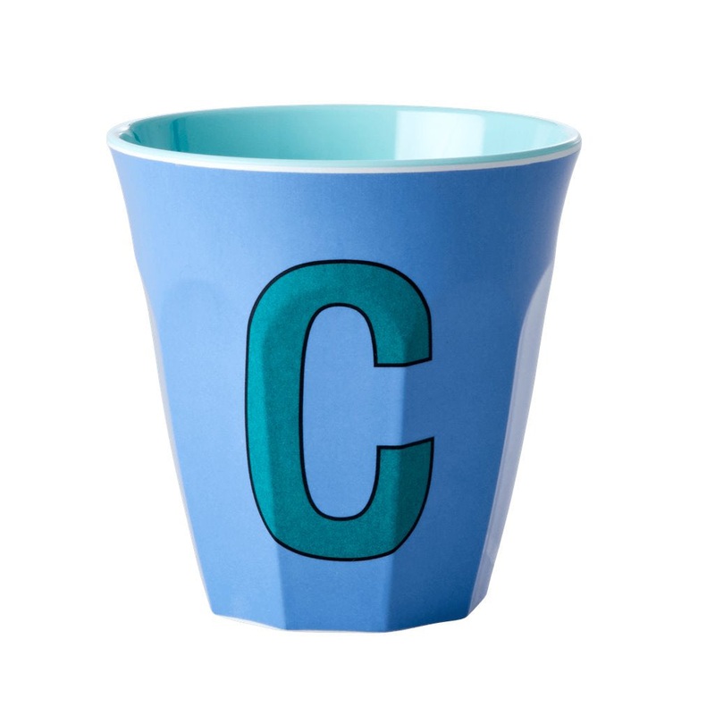 Rice DK Melamine Cup with The Letter C - New Dusty Blue - Two Tone - Medium