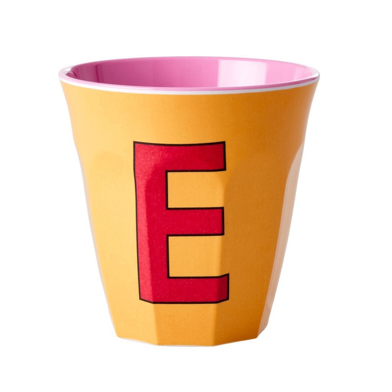 Rice DK Melamine Cup with The Letter E - Apricot - Two Tone - Medium