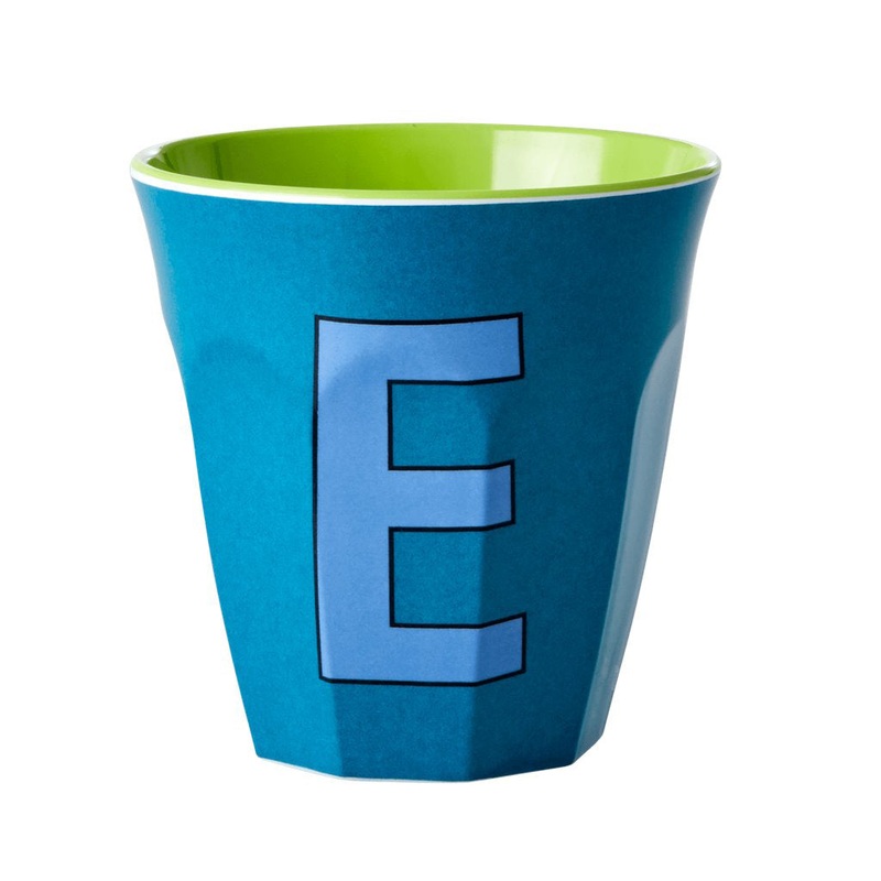 Rice DK Melamine Cup with The Letter E - Emerald Green - Two Tone - Medium