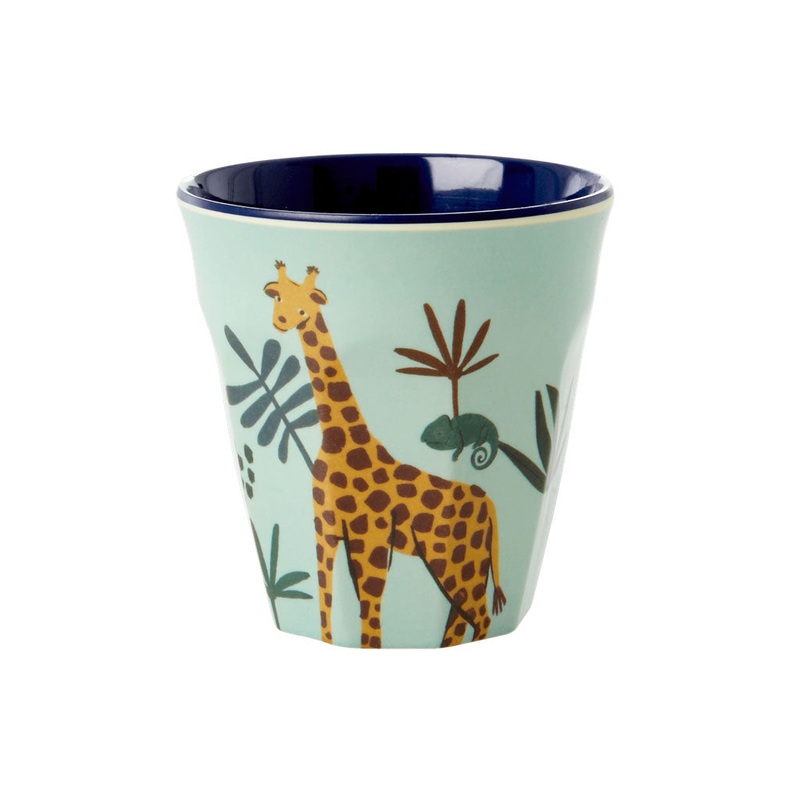 Rice DK Melamine Kids Cup with Blue Jungle Animal Print - Small