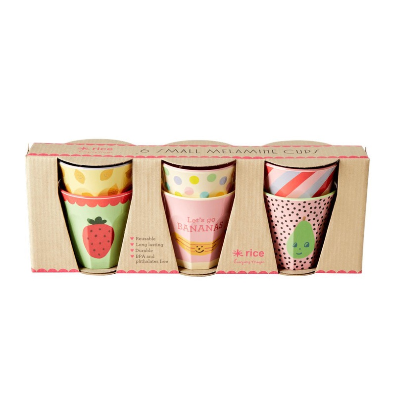 Rice DK Melamine Kids Cups with Assorted Happy Fruits Prints - Small - 6 pcs in Giftbox