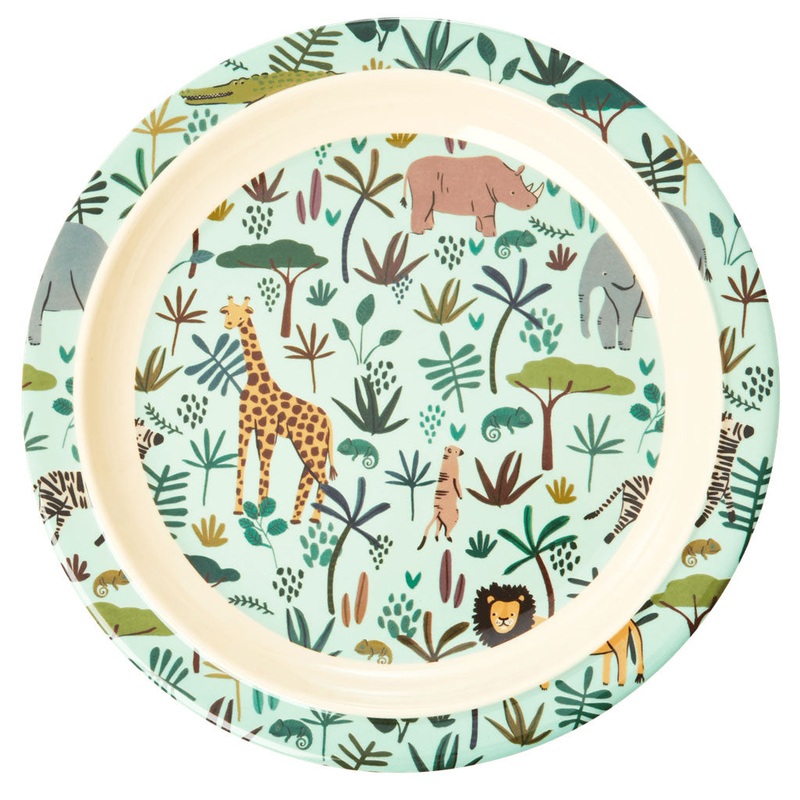 Rice DK Melamine Kids Lunch Plate in Green with All Over Jungle Animals Print